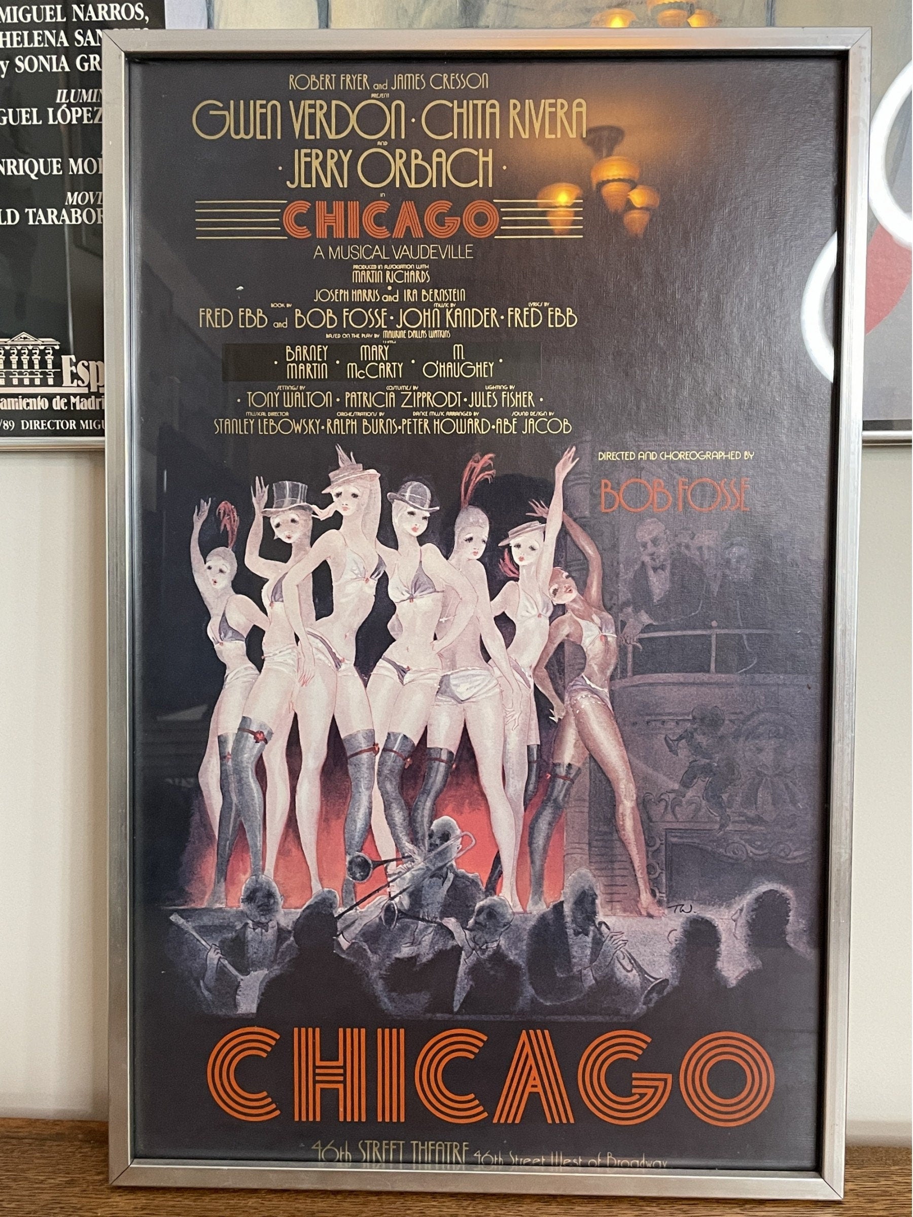 Framed Original Vintage 1975 Broadway Musical Poster of "Chicago" at The 46th St Theatre, NYC 14" x 22" | Living Room Gallery Wall Decor