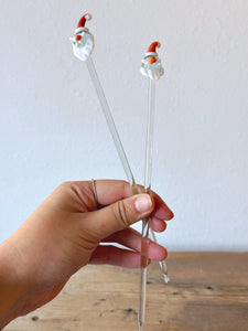 Set of 4 Vintage Handblown Glass Santa Clause Swizzle Sticks | Art Glass Cocktail Stirrer | Bar Accessory Tool | Holiday Gift for Her