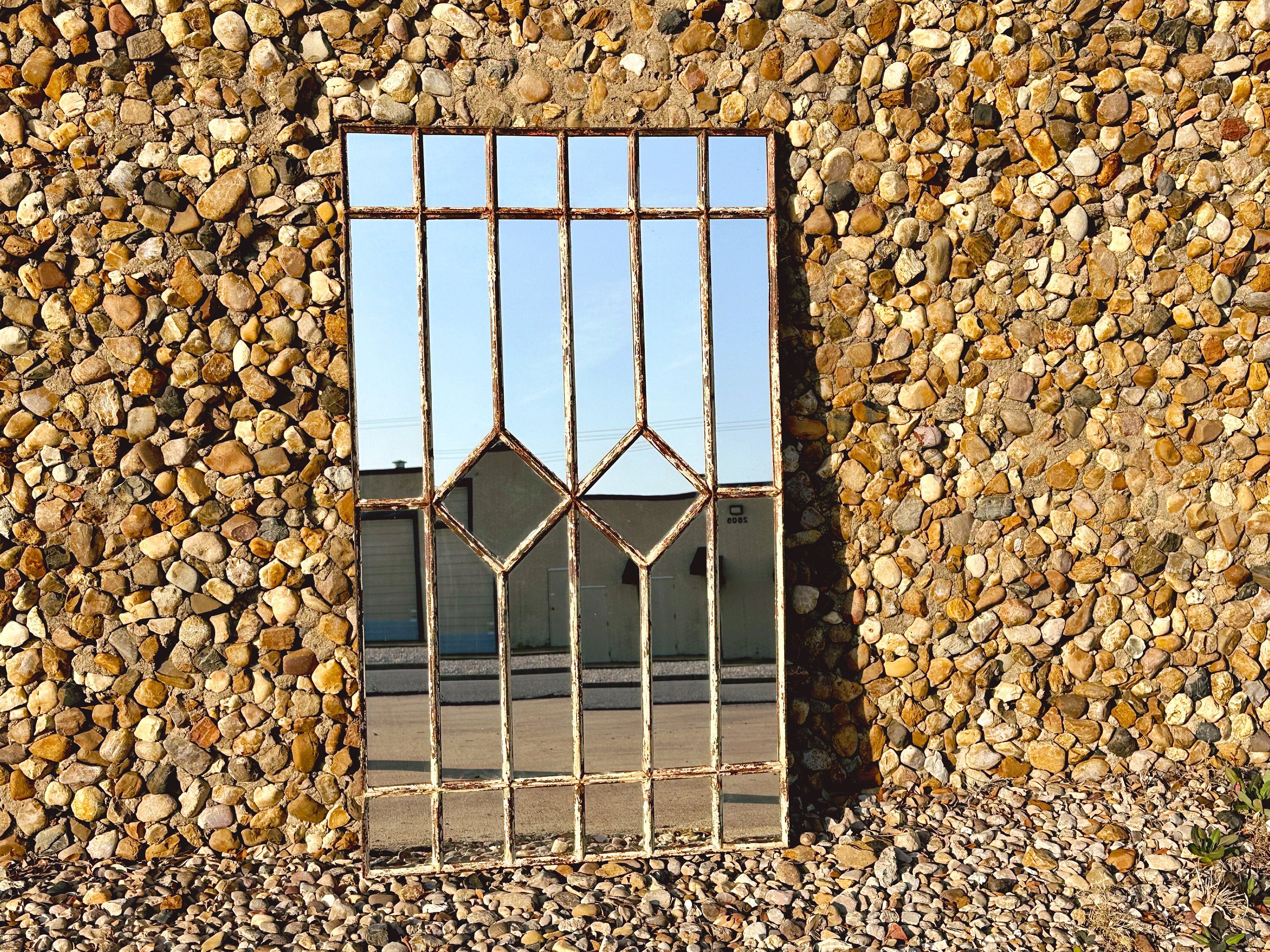 Large Antique Hungarian Rectangle Metal Windowpane Mirror | Vintage Rustic Farmhouse Mantle Decor | SHIPPING NOT FREE