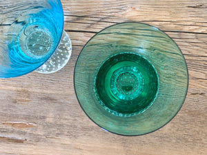 Pair of Vintage Bubble Ball Base Colored Wine Glasses in Green and Blue | Hand Blown Art Glass Barware | Gift for Her | Housewarming Gift