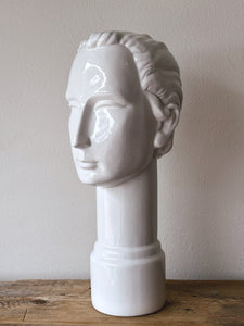 Contemporary White Ceramic Male Head Sculpture by Global Views | Modernist Tall Man's Head Bust Statue | Fireplace Mantle Home Decor