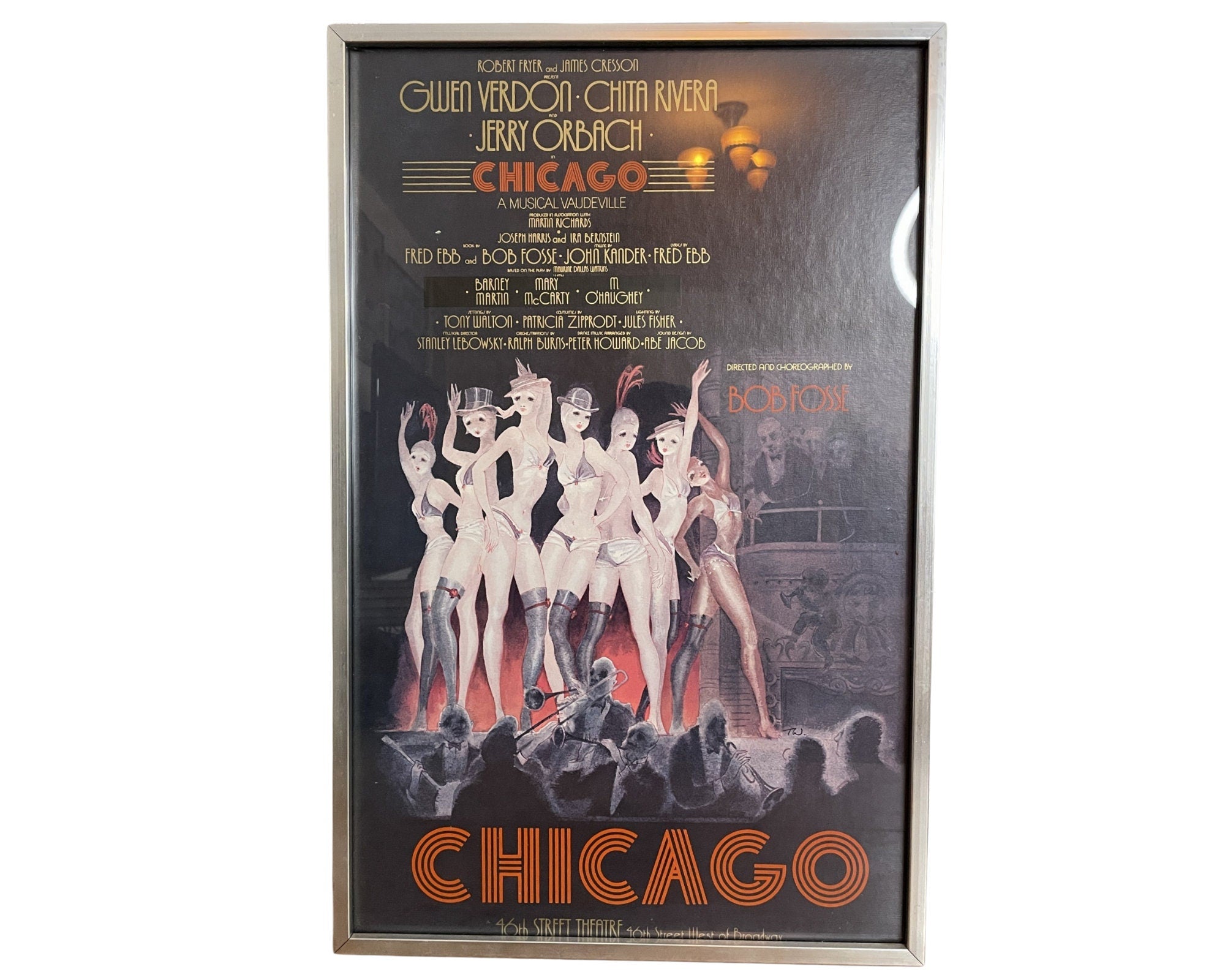 Framed Original Vintage 1975 Broadway Musical Poster of "Chicago" at The 46th St Theatre, NYC 14" x 22" | Living Room Gallery Wall Decor