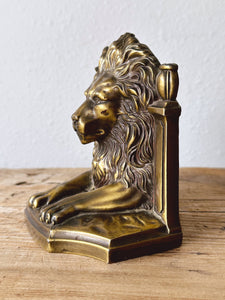 Vintage Lions Head Bookend in Antique Brass Finish by PM Craftsman | SINGLE | Gold Metal Lion Ornate Bust Library and Office Decor