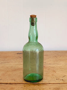 Vintage Ruby Red and Green Glass Bottle with Cork | Farmhouse Decor Flower Vase | Antique Water, Soda, Medicine, Ink Bottle Collection