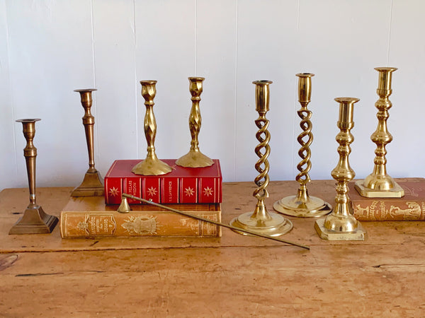 Antique Brass Candlesticks. Vintage Candle Holder & Snuffer. Victorian to  Mid Century Brass Candlesticks. Twist, Embroidered, Tall, Petite.