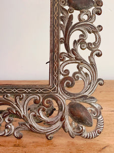 Large Antique Ornate Victorian Cast Metal Picture Frame or Tabletop Mirror Frame | Vintage Vanity Wedding Decor Housewarming Gift