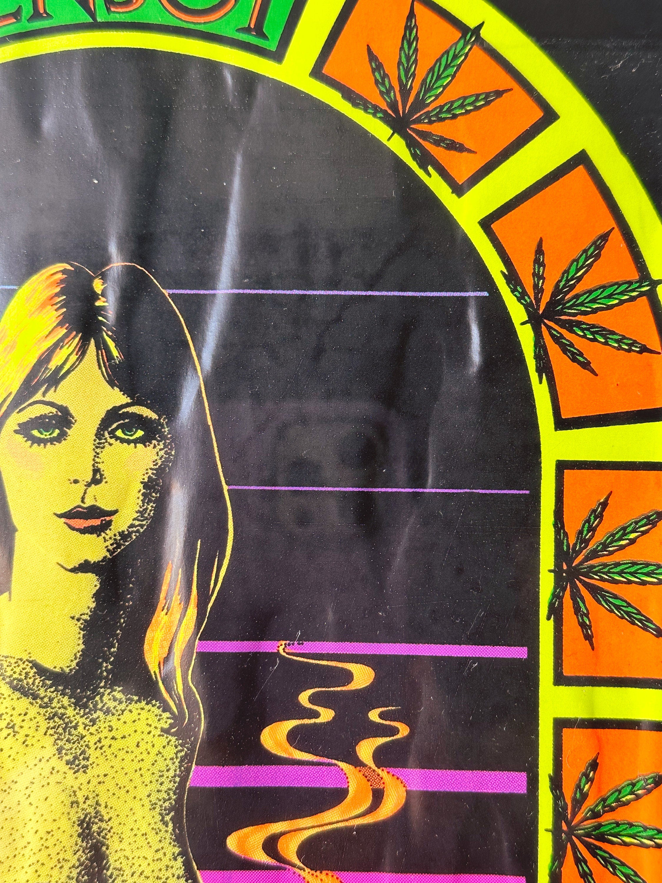 Vintage Marijuana Blacklight Poster of Smoking Nude Woman | Black Frame | Tobacciana Psychedelic Collectible Art | Gallery Wall Art