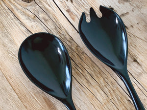 Pair of Vintage Ebony Salad Servers with Sterling Silver Handle | Mid Century Design Salad Spoon and Fork Set | Tableware Housewarming Gift