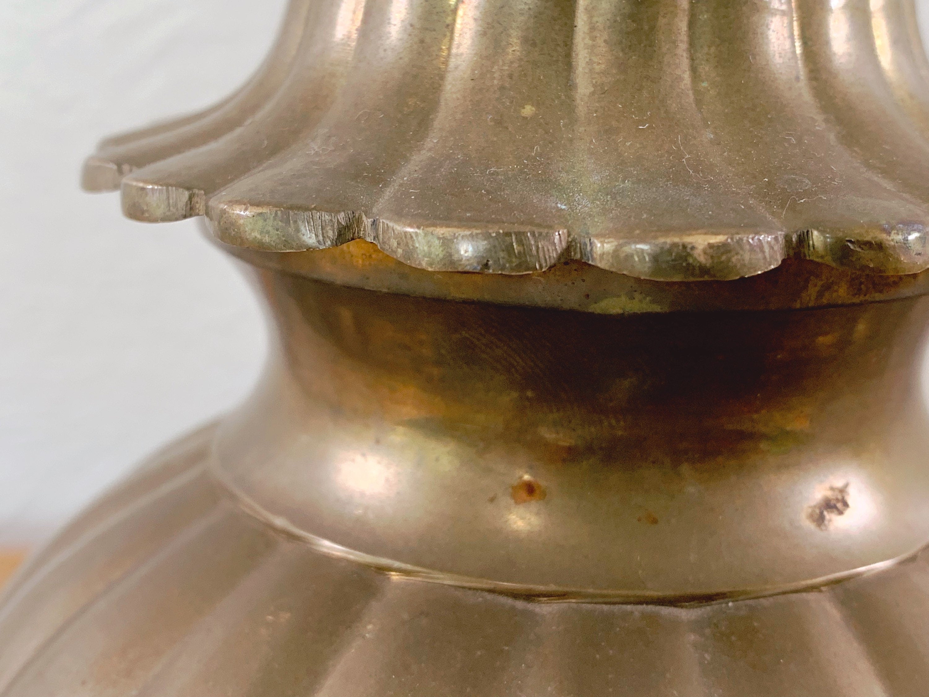 Vintage Aged Brass Urn Ginger Jar | Flower Shape with Lid | Made in India | Boho Chic Flower Vase Asian Inspired Home Decor | Gift for Her