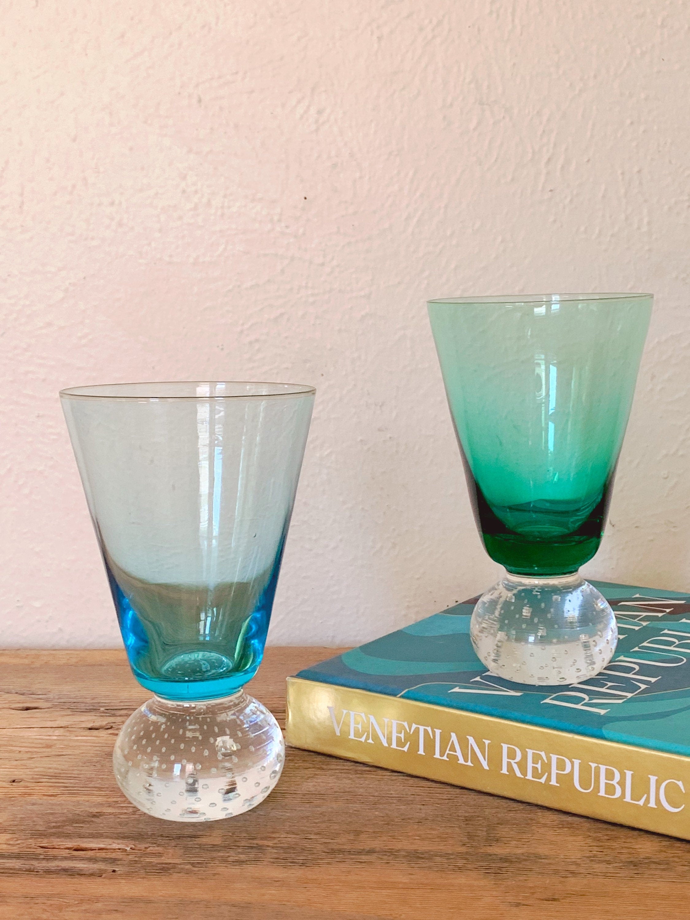 Hand Blown Glass Bubble Wine Stopper - Blue, Green & Violet