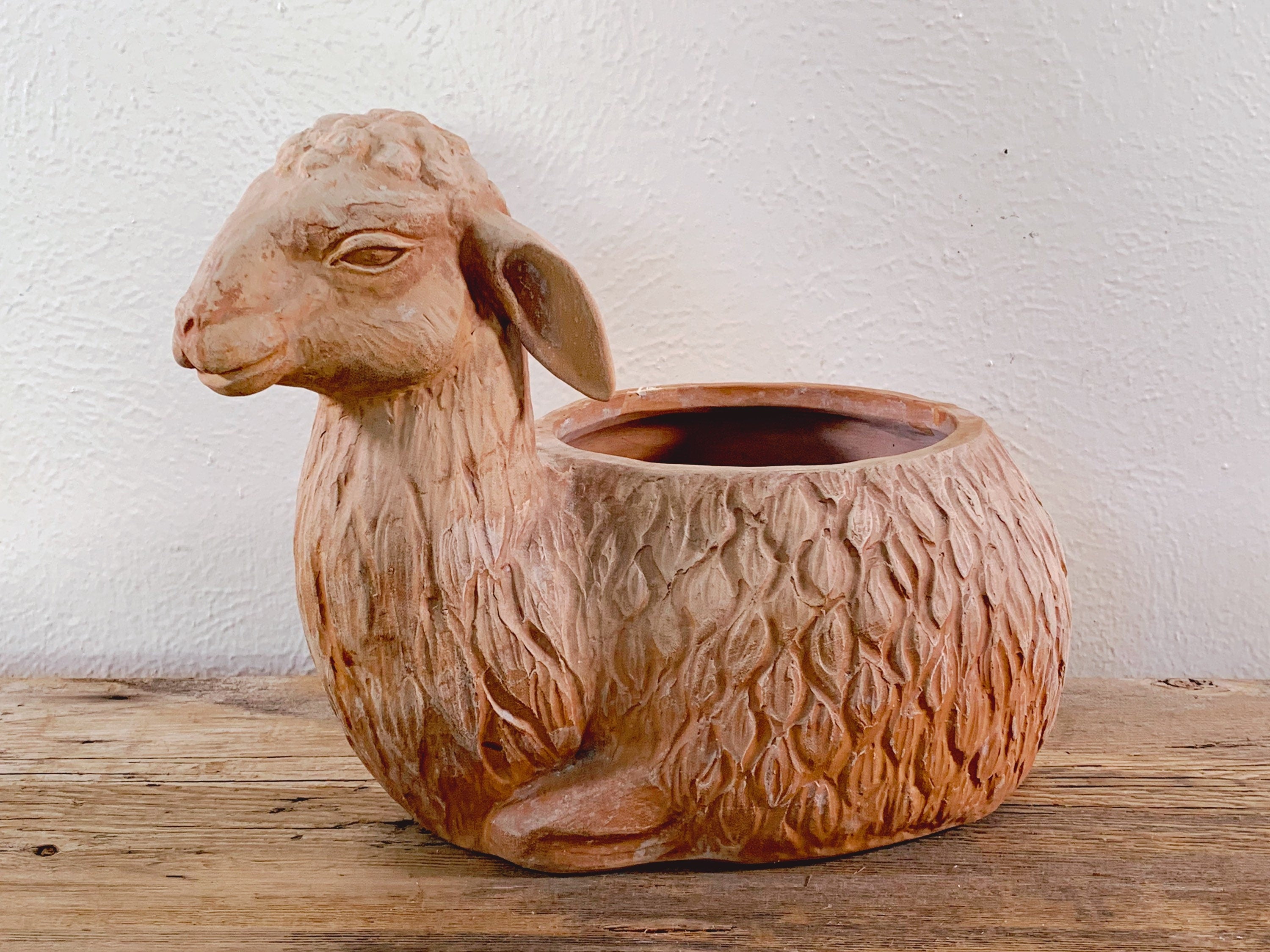 Vintage Italian Hand Made Terracotta Planter Flower Pot in the Shape of A Lamb | Gift for Plant Lovers | Indoor/Outdoor Home Garden Decor