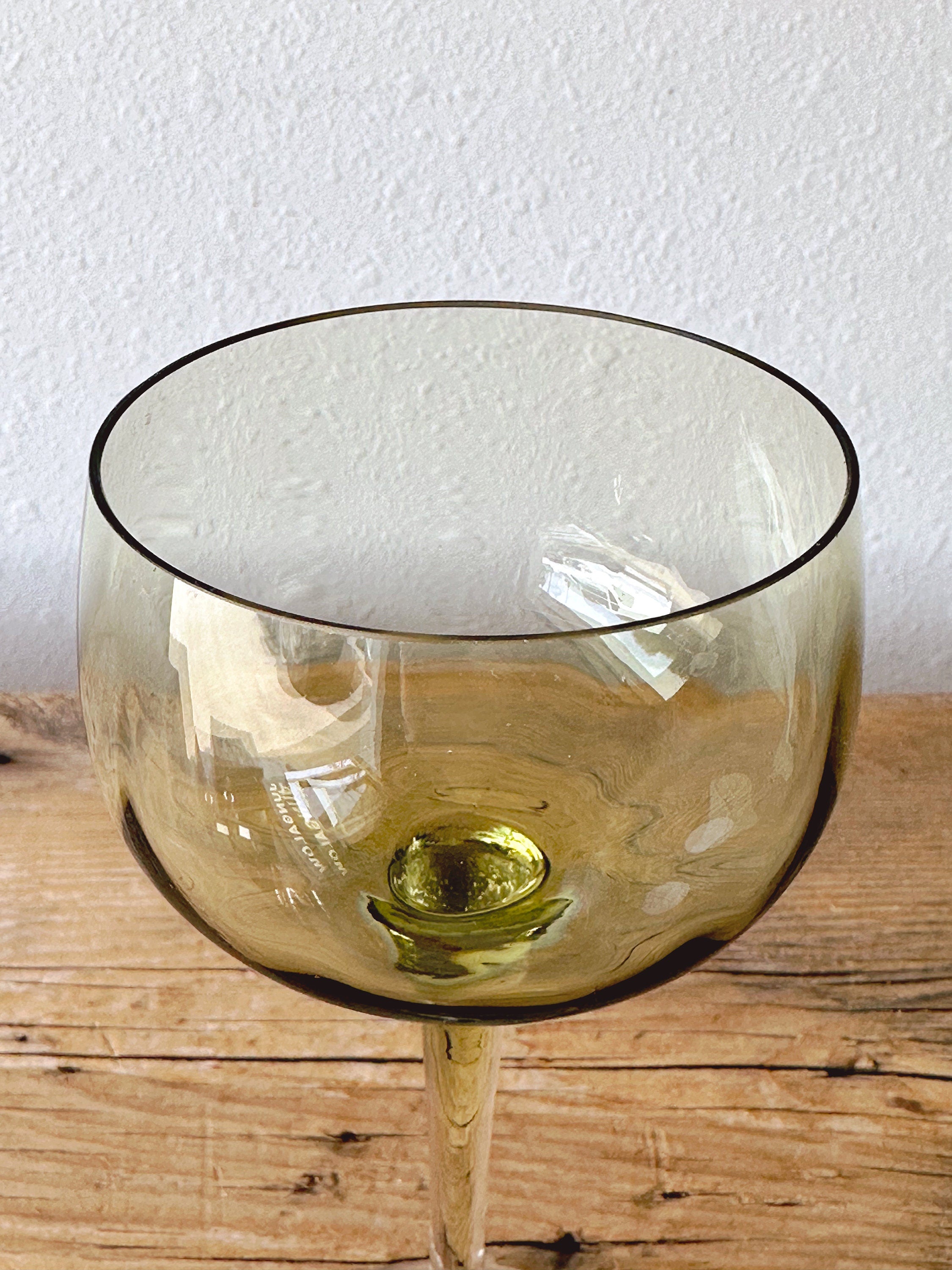 Vintage Olive Green Long Stemmed Wine and Cordial Glasses in Set of 2, 4, 6 | Mid Century Modern Colored Stem Glassware | Barware Drinkware