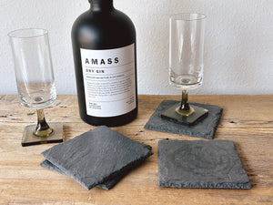 Set of 4 Handcrafted Square Slate Coasters | Decorative Square Tile Drink Coasters | Barware Housewarming Gift