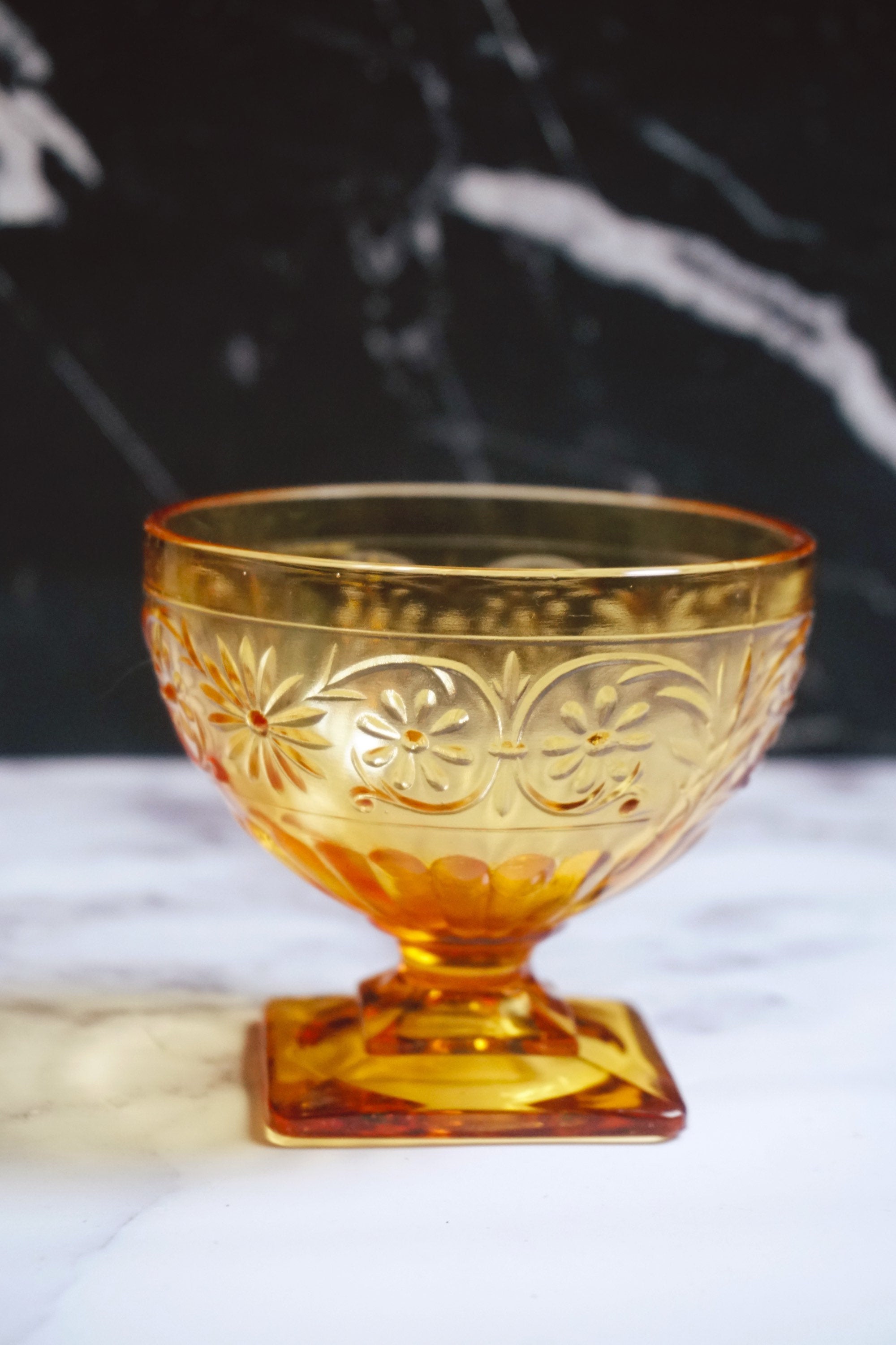Vintage Amber Depression Glass Set In Daisy Pattern | Cup, Plate, Bowl, Creamer, Goblet, Serving Dish by Indiana Glass