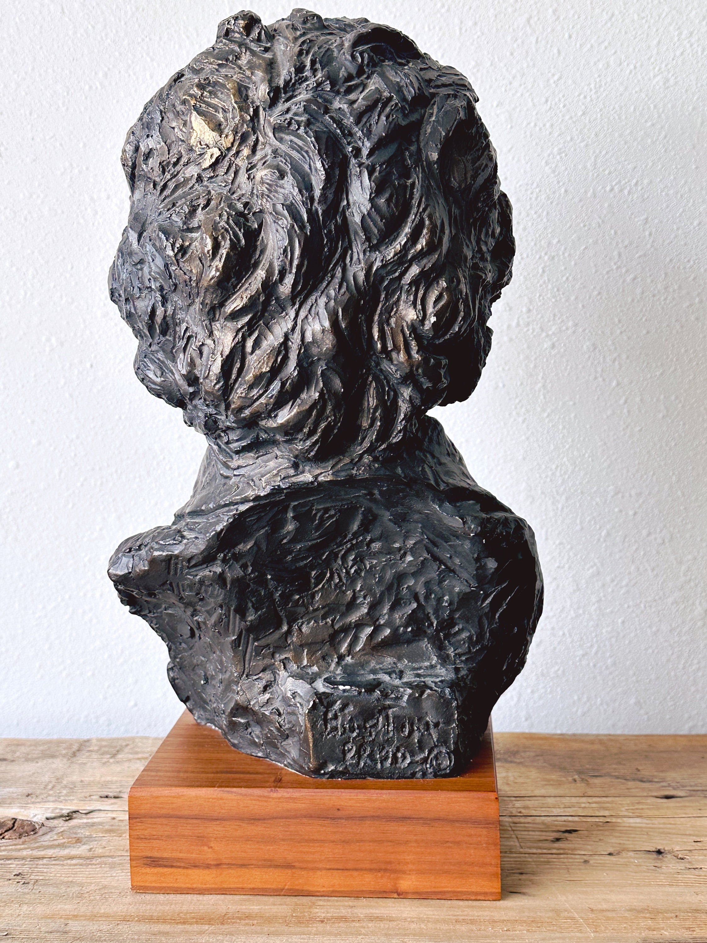 Vintage 1961 Bust of Beethoven Sculpture on Wood Pedestal Stand by Austin Productions Inc | Mid-Century Modern Mantle Home Decor