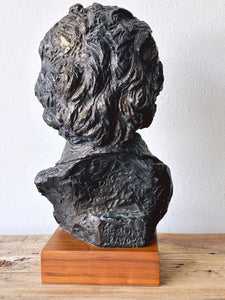 Vintage 1961 Bust of Beethoven Sculpture on Wood Pedestal Stand by