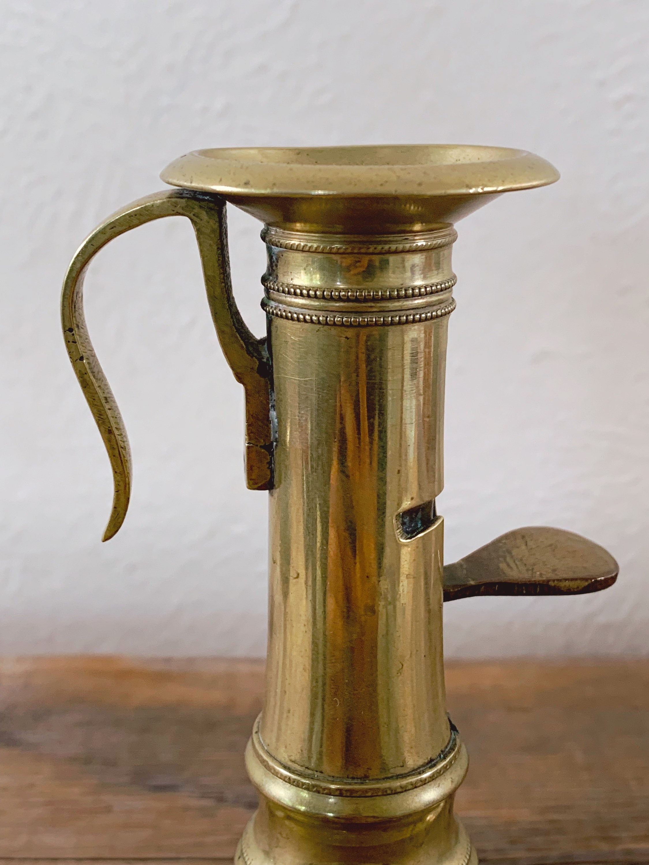 Antique 19th Century English Brass Push-Up Chamberstick | Vintage Candle Holder Farmhouse Home Decor | Wedding Decor