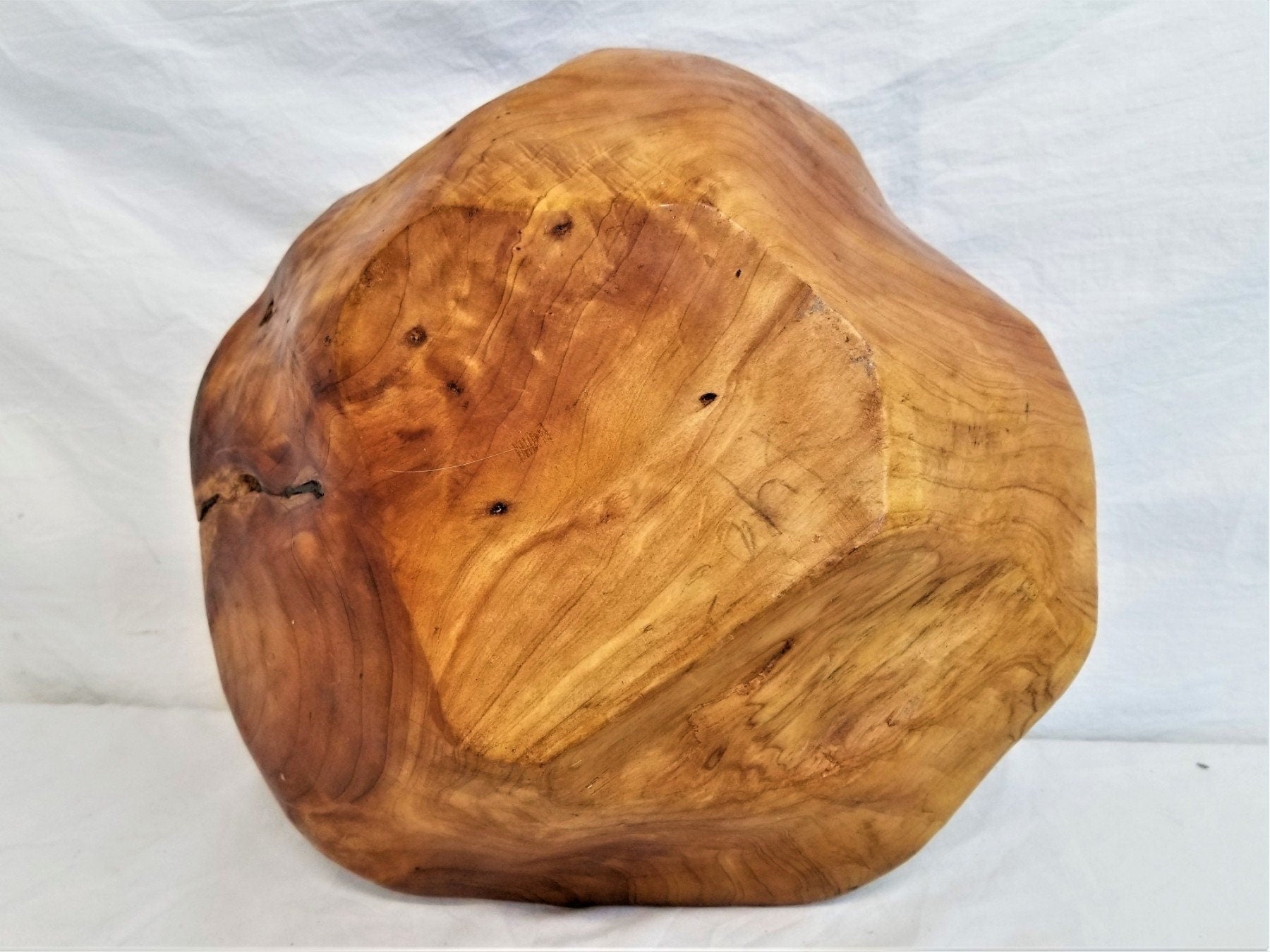 Vintage Large Hand Carved Organic Burl Wood Centerpiece Bowl | Brutalist Style Artisan Wooden Fruit Bowl | Large Decorative Catchall Dish