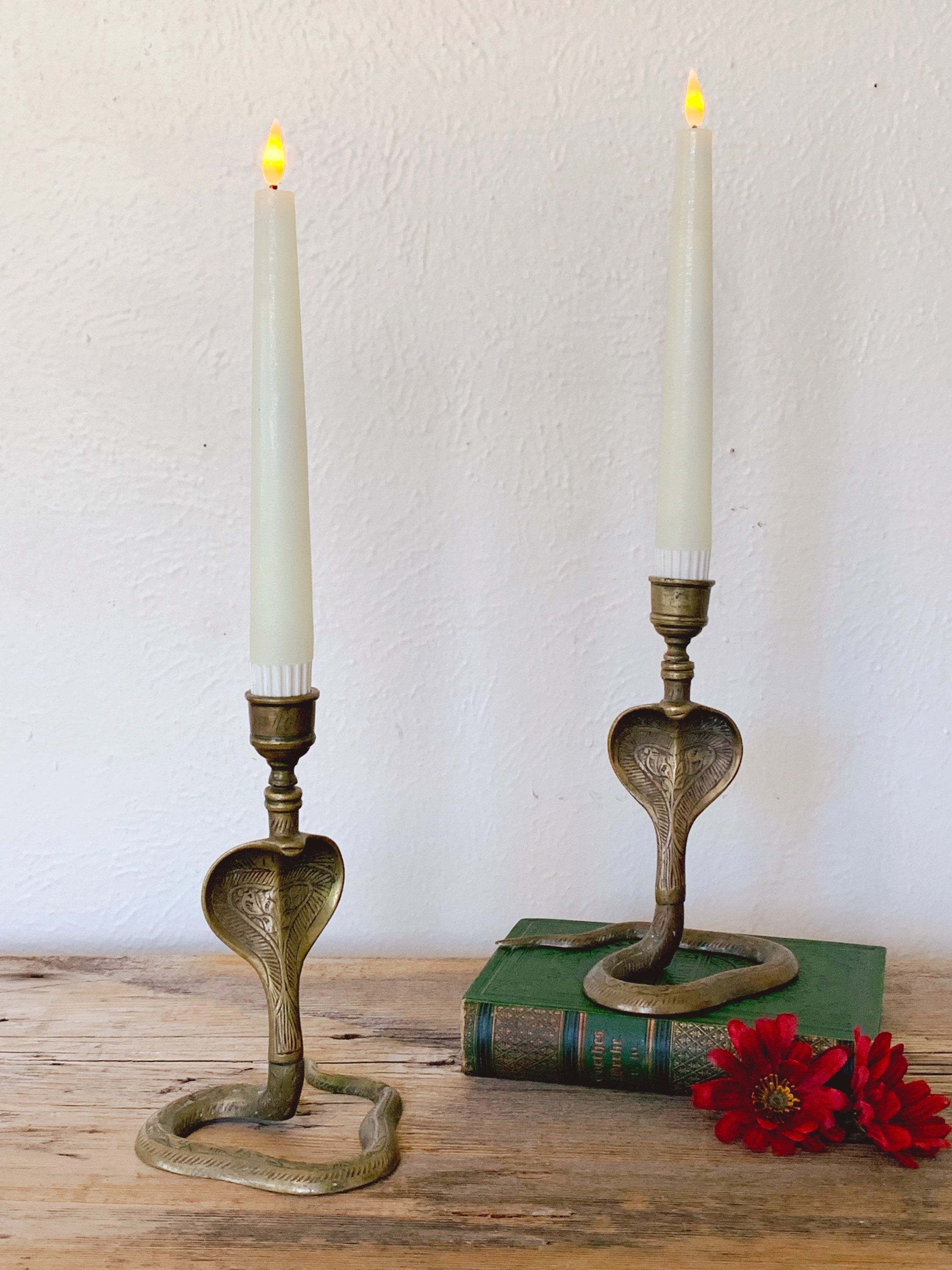 Pair of Vintage Brass Hand Painted Enameled Cobra Snake Candle Holders –  Urban Nomad NYC