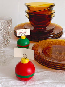Vintage Set of 6 Dept 56 Wood Christmas Place Card Holders or Ornaments | Christmas Table Decor