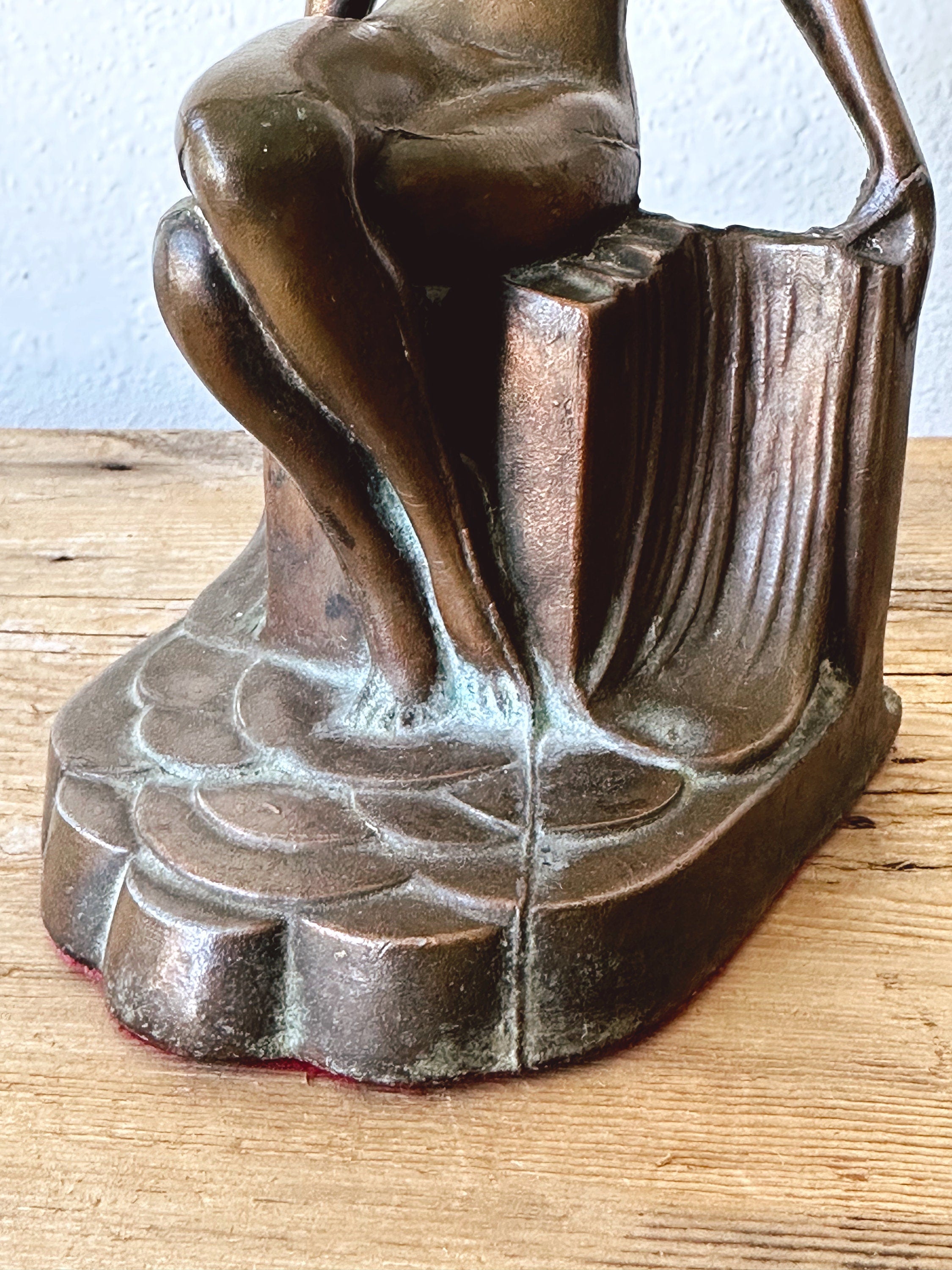 Vintage Art Nouveau Antique Brass Nude Lady Sculpture Bookend | SINGLE | Art Deco Metal Statue Sitting Woman Bookshelf Decor | Gift for Her