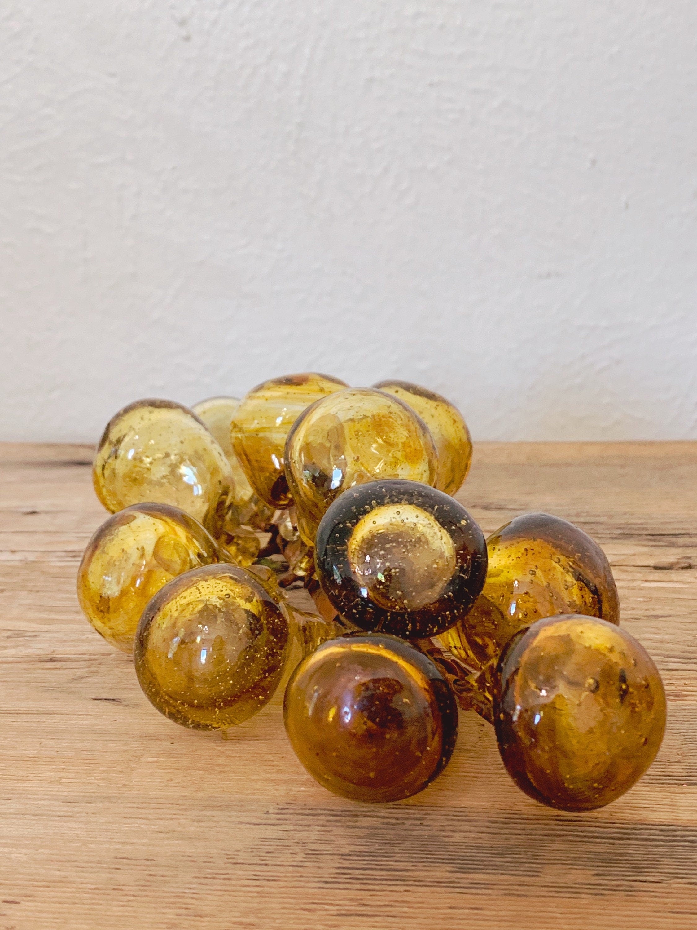 Vintage Hand Blown Amber Murano Glass Grape Cluster | Mid-Century Modern Decorative Bar and Coffee Table Decor