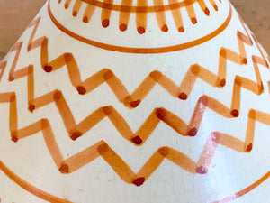 12.5” Large Moroccan Clay Serving Tagine Hand Painted in White and Orange | Ceramic Glazed Serving Dish | Kitchen Decor