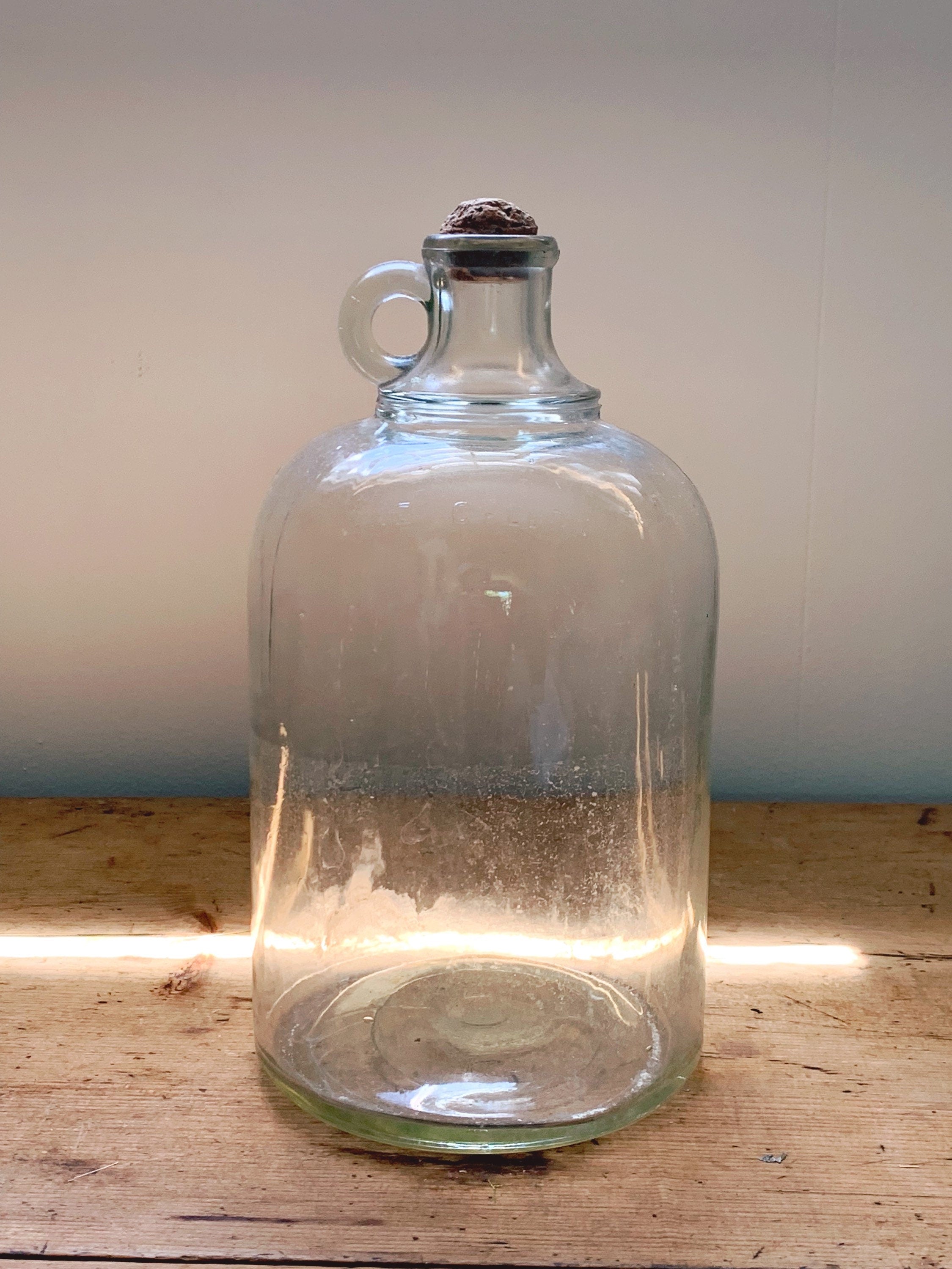 Vintage Green Glass Jug | Demijohn Carboy Wine Jug | Farmhouse Style Vase