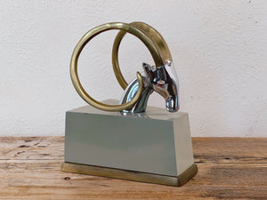 Pair of Vintage 1980s Brass and Chrome Ibex Bookends | Mid Century Library and Office Decor | Ram Gazelle Deer Head Bookends | Gift for Him