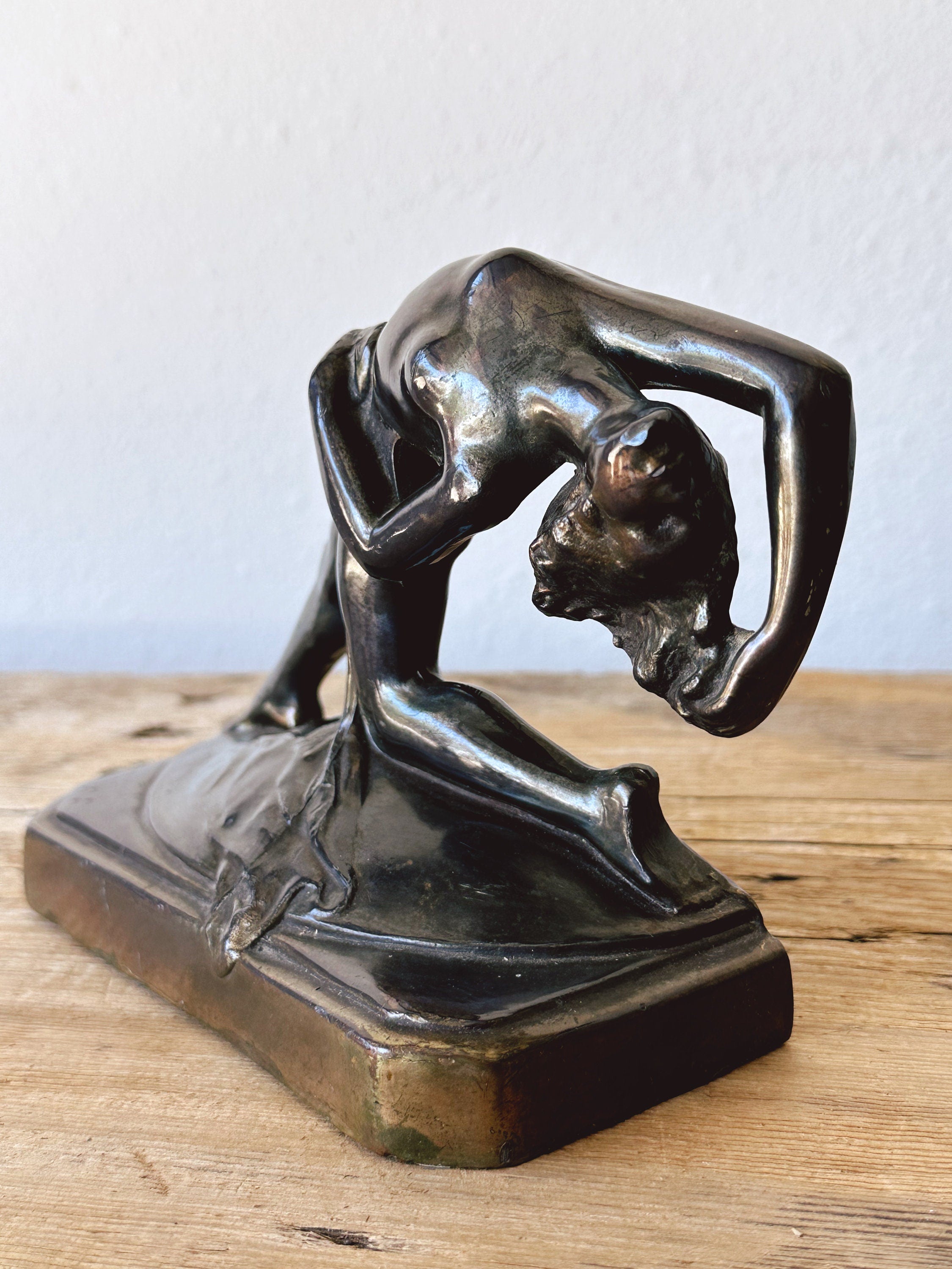 Pair of Vintage 1930s Art Deco Bronze Nude Lady Sculpture Bookends | Art Nouveau Dancing Woman Bookshelf Mantle Decor | Gift for Her