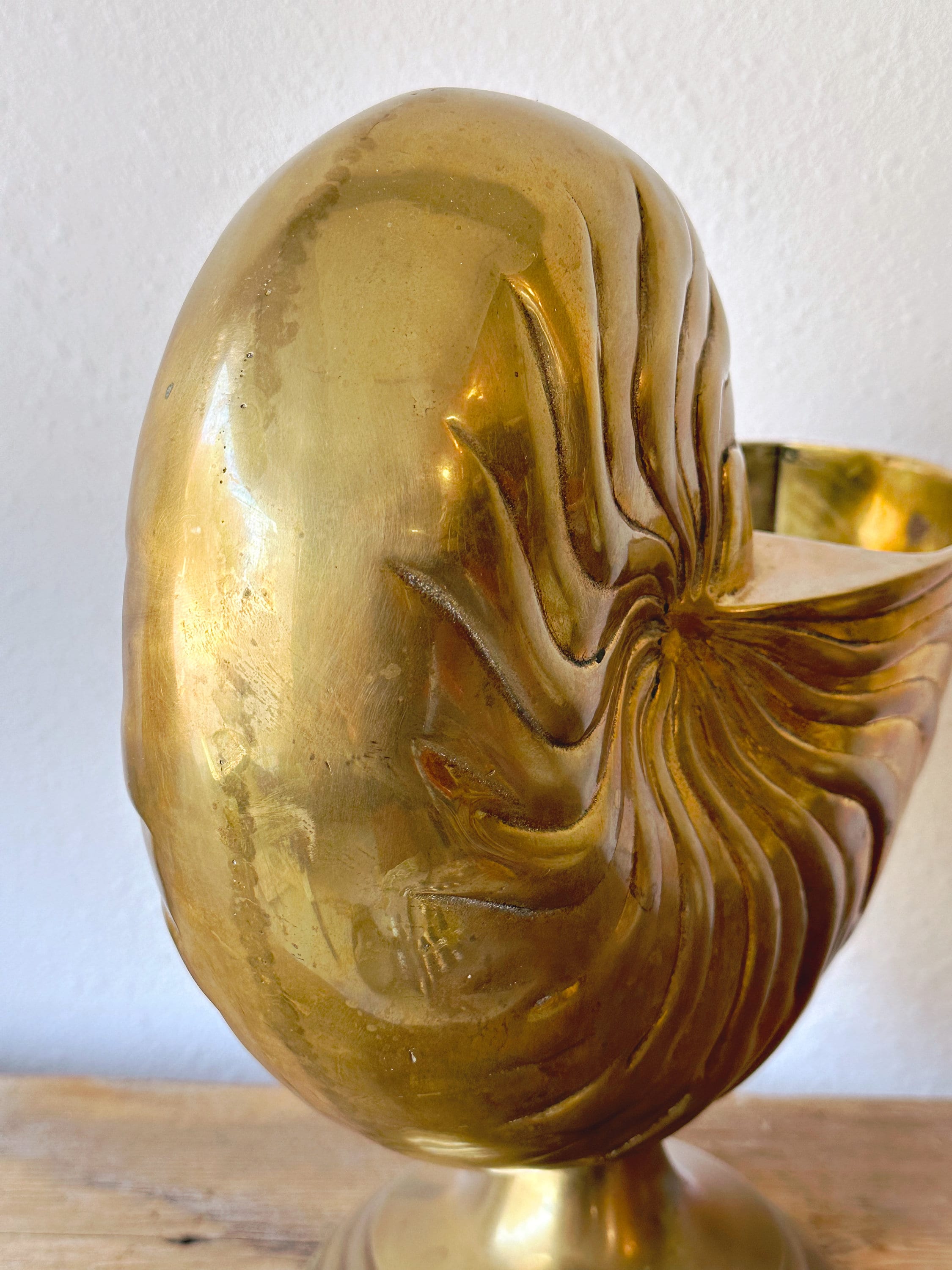 Large Vintage Brass Nautilus Sea Shell Planter