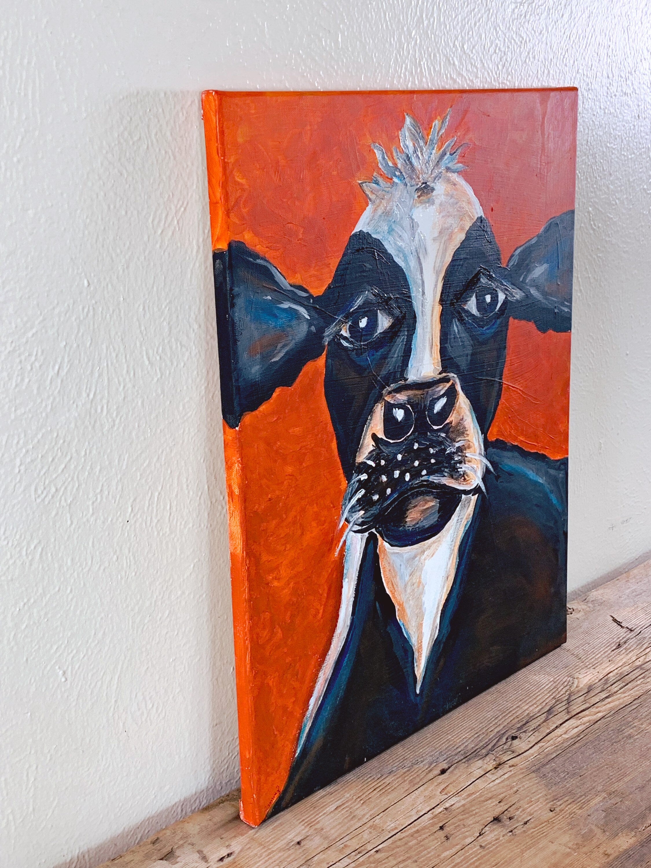 Original Oil Painting of a Cow on Canvas Signed by Artist | Farmhouse Decor | Country Home Wall Art | Boys Room Decor