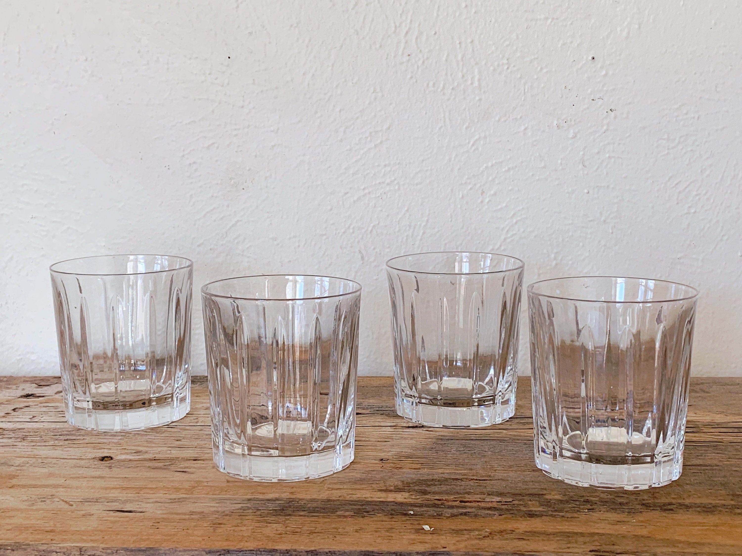 Vintage Clear Crystal Double Old Fashioned Glasses in Set of 2 or 4 | Vertical Cut Whisky Rocks Glasses Barware | Gift for Him Father's Day