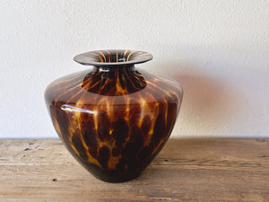 Large Vintage Hand Blown Tortoiseshell Art Glass Vase | Flower Vase Contemporary Home Decor | Mother's Day Gift Housewarming Gift