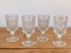 Vintage Pressed Glass Wexford Small Goblets in Set of 2 or 4 | Mid Century Anchor Hocking Barware Wine and Cordial Glasses | Housewarming