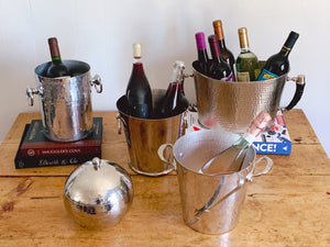 Vintage Roland Hammered Round Ice Bucket by IMPULSE! | Stainless Steel Lidded Champagne Bucket Barware Tableware