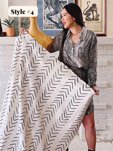 African Mud Cloth from Mali in White or Black | Hand Woven Black and White Throw Blanket | Light Woven Rug | Boho Chic Wall Tapestry Textile