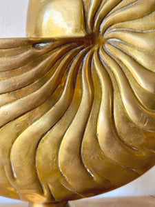 Large Vintage Brass Nautilus Sea Shell Planter | Hollywood Regency Pedestal Cachepot | Nautical Bookshelf Decor | Housewarming Gift