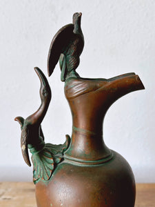 Antique French Empire Style Bronze Ewer with Imperial Eagle and Goose Handle | Late 19th Century Metal Decorative Pitcher with Birds