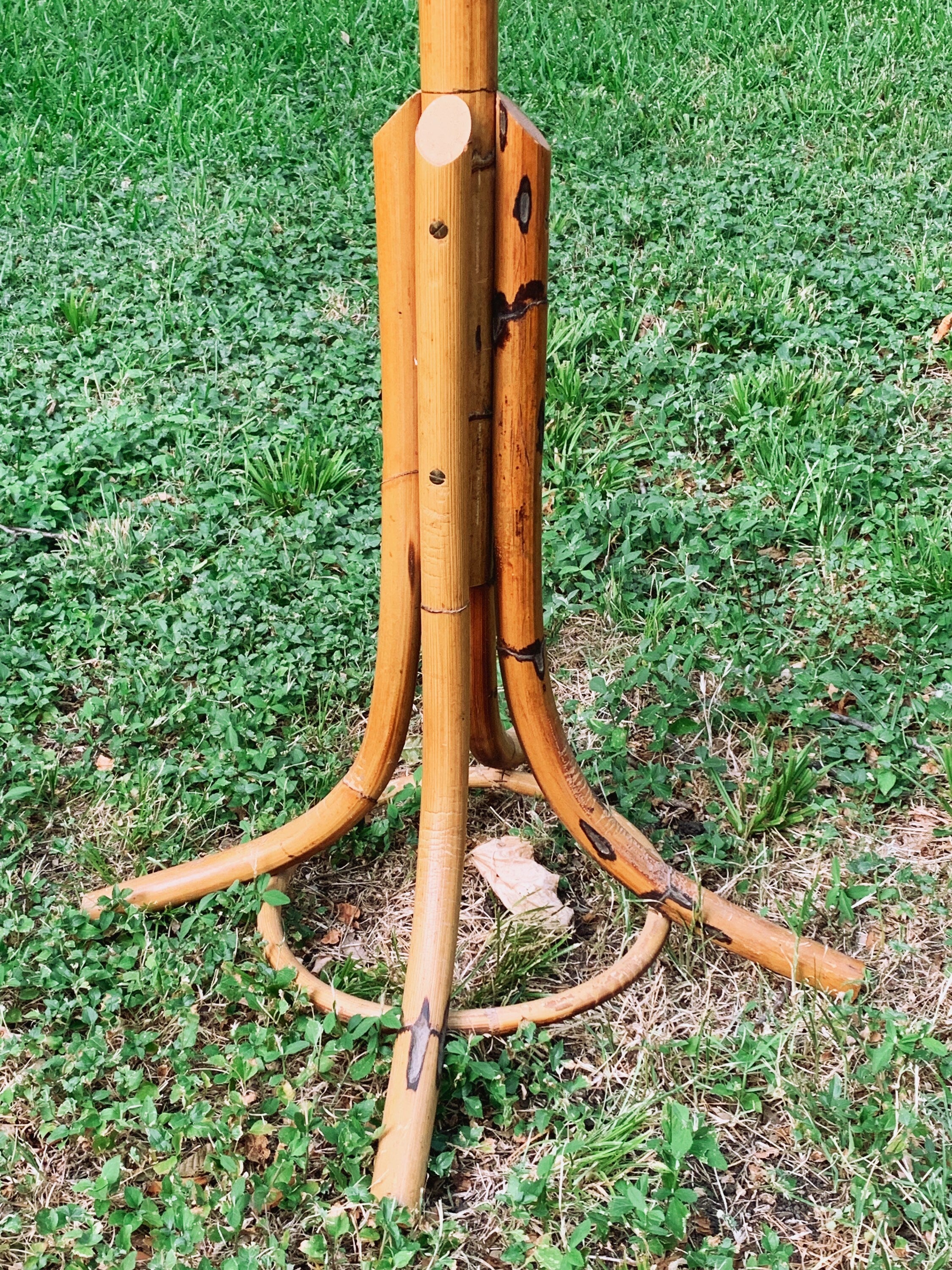 Mid Century Italian Bentwood Bamboo and Rattan Coat Rack 6ft | SHIPPING NOT FREE | Vintage 1970s Floor Hat Stand | Boho Chic Entryway Decor