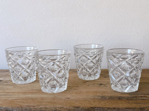 Vintage Pressed Clear Lowball Glasses in Set of 2 or 4 | Mid Century Juice and Water Tumbler | Cocktail Barware Glassware Housewarming Gift