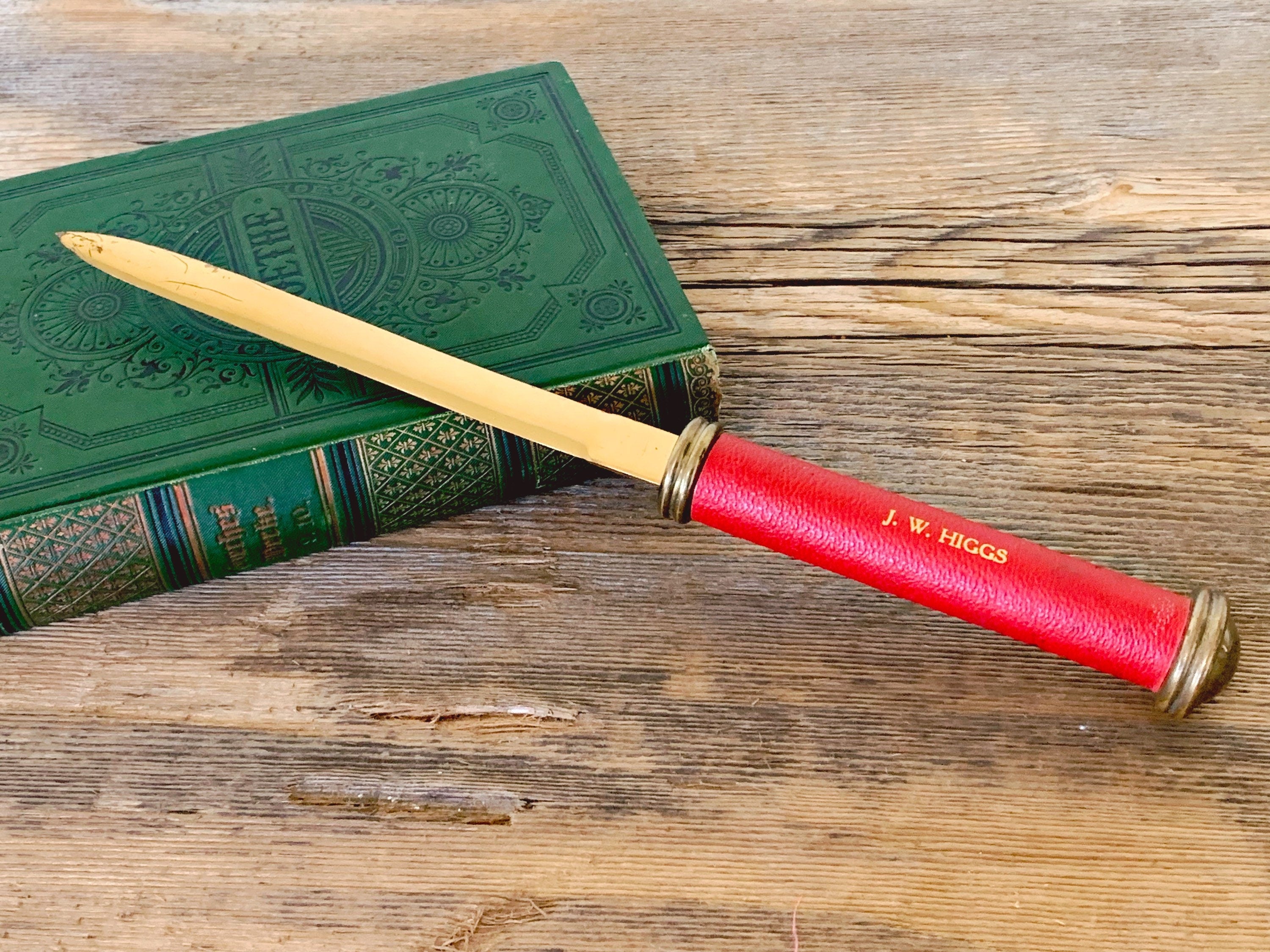 Vintage B&B St.Paul Advertising Letter Opener with Red Leather Handle | Office Supply | Gift for Dad