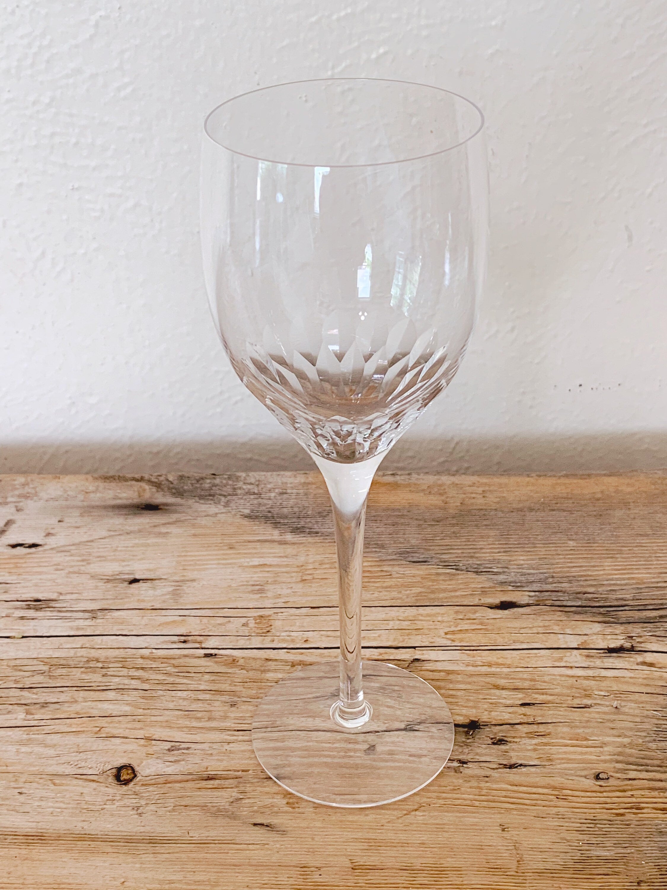 Pair of Vintage Thin Crystal Wine Glasses with Optic Design | Clear Crystal White Wine Glass Set of 2 | Wedding and Housewarming Gift
