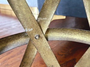 Vintage Mid Century Hand Hammered Brass X-Stool | Gold Drum Table Drink Table | Living Room Furniture Accent Table Plant Stand