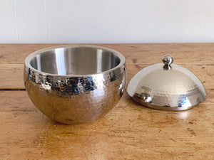Vintage Roland Hammered Round Ice Bucket by IMPULSE! | Stainless Steel Lidded Champagne Bucket Barware Tableware