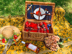 Vintage Wicker Picnic Basket Set for 2 | Includes Blanket, Plates, Utensils, Glasses and Corkscrew | Retro Summer Picnic | Outdoor Dining