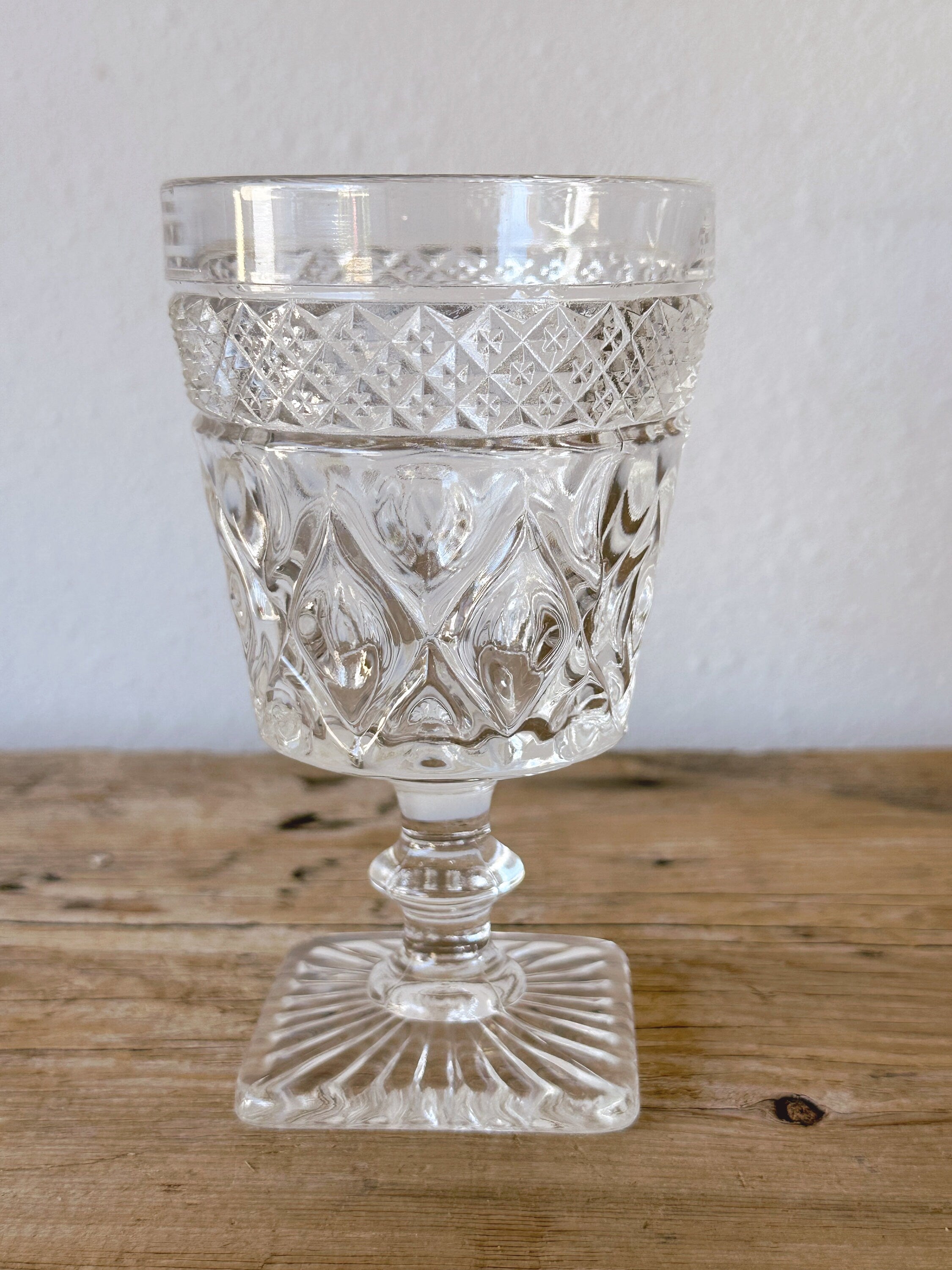 Vintage Pressed Clear Glass Wine Goblets in Set of 2, 4, 6 or 8 | Mid Century Juice and Water Glasses | Glassware Barware Housewarming Gift