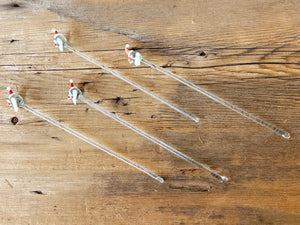 Set of 4 Vintage Handblown Glass Santa Clause Swizzle Sticks | Art Glass Cocktail Stirrer | Bar Accessory Tool | Holiday Gift for Her