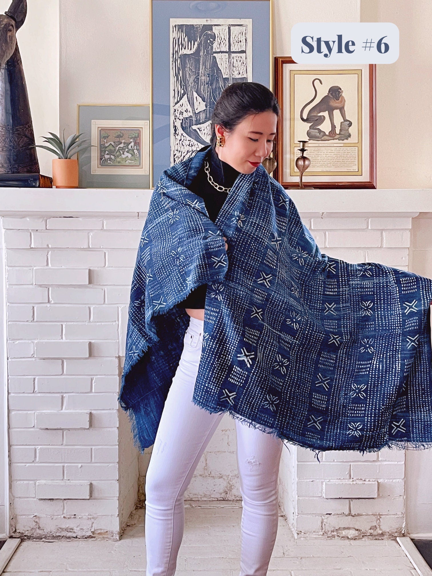 Vintage Indigo African Mud Cloth | Hand Woven Blue and White Patterned Throw Blanket | Light Woven Rug | Boho Chic Wall Tapestry Textile