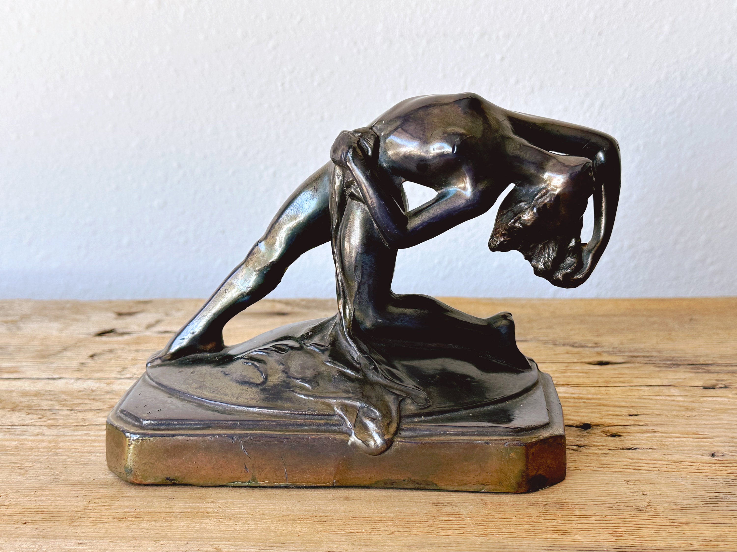 Pair of Vintage 1930s Art Deco Bronze Nude Lady Sculpture Bookends | Art Nouveau Dancing Woman Bookshelf Mantle Decor | Gift for Her